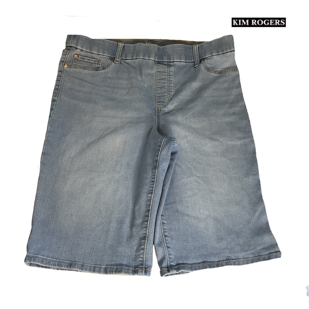 Kim Rogers Jean Shorts 14 Women's Bermuda Tummy Control Light Wash Stretch Waist